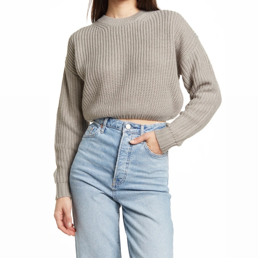 NWT Elodie Crewneck Cropped Sweater - Gray - Size XS